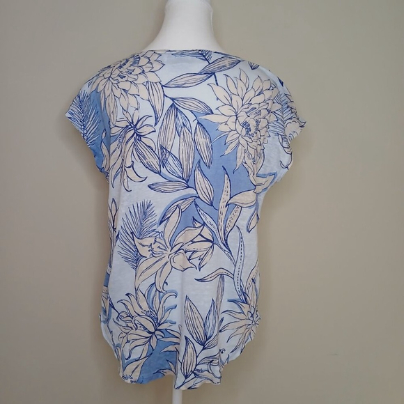Halston Gardengirl 100% Linen Slub Floral T-Shirt Blue Size Large - Picture 3 of 4